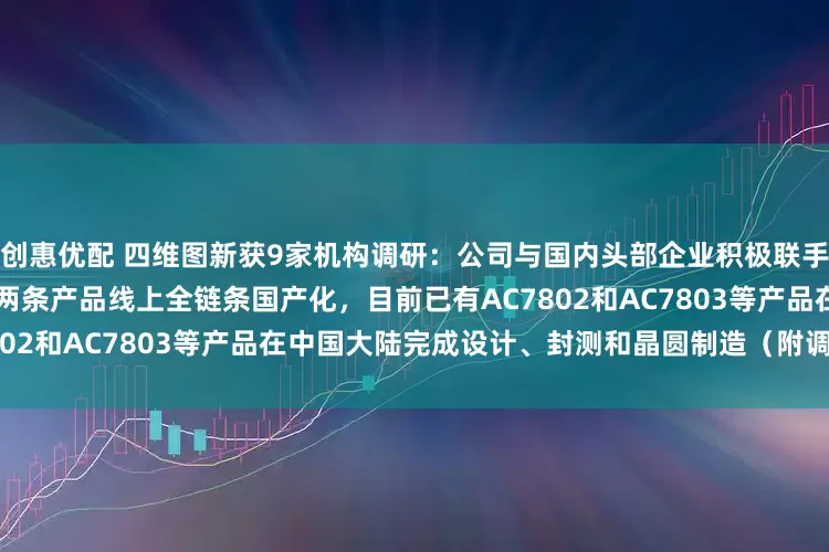 创惠优配 四维图新获9家机构调研：公司与国内头部企业积极联手，推进在车规级SoC和MCU两条产品线上全链条国产化，目前已有AC7802和AC7803等产品在中国大陆完成设计、封测和晶圆制造（附调研问答）